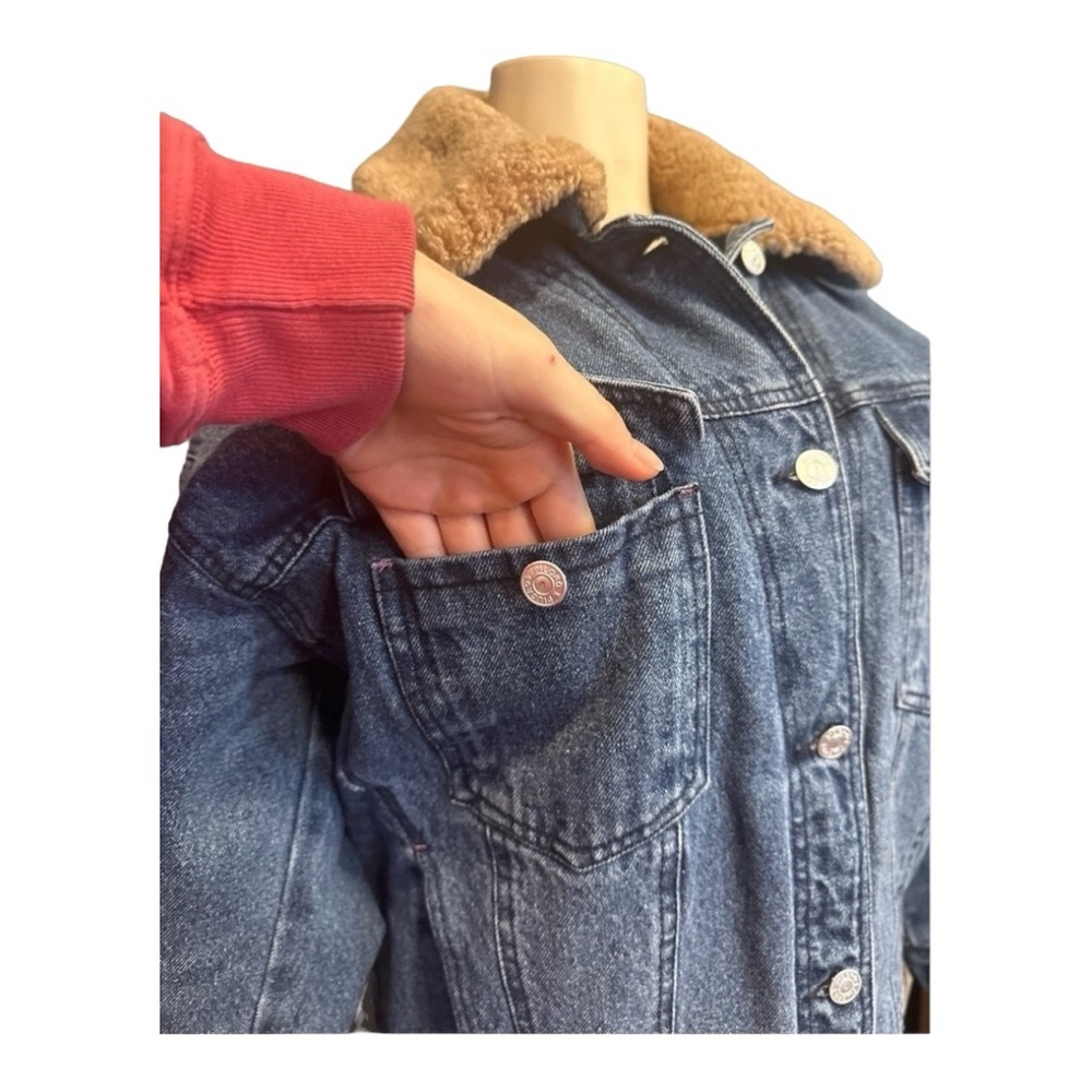 Anthropologie Pilcro Faux Sherpa Collar Denim Button Up Jean Jacket Size‎ Small - Picture 8 of 16
